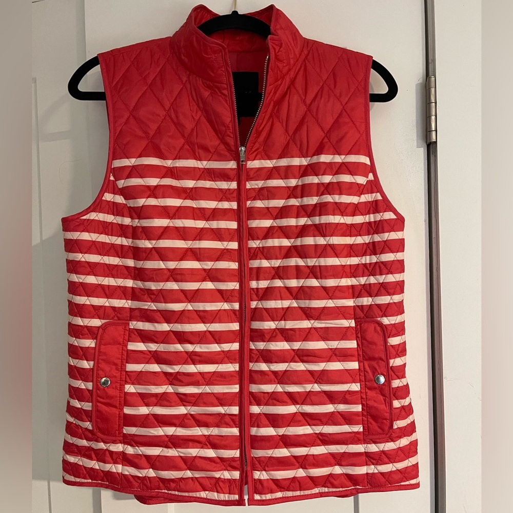Talbots Red and White Quilted Striped Puffer Vest Size M